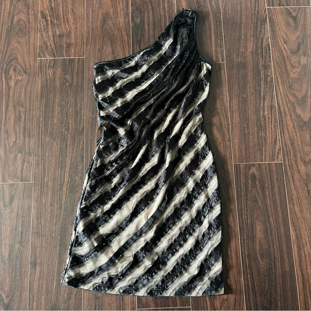 Vintage Y2k Striped Ruffle One Shoulder Mini Dress